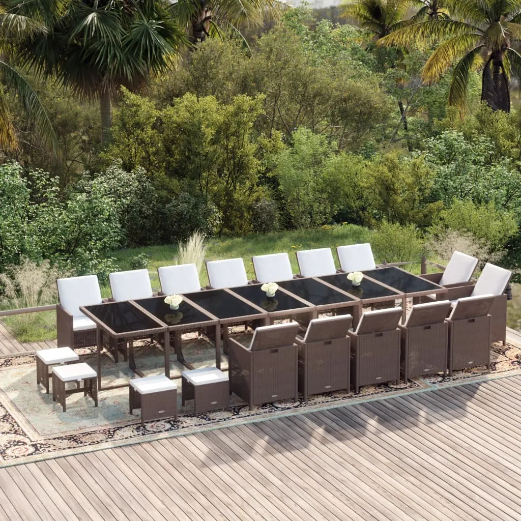 vidaXL Set da Pranzo per Giardino 19 pz con Cuscini Polyrattan Marrone