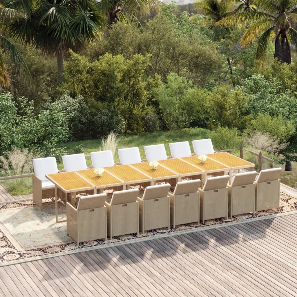 vidaXL Set da Pranzo per Giardino 15pz con Cuscini in Polyrattan Beige