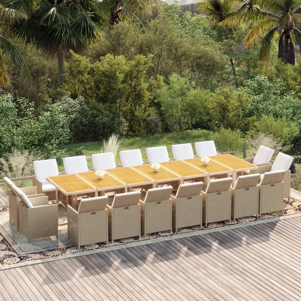 vidaXL Set da Pranzo per Giardino 19pz con Cuscini in Polyrattan Beige