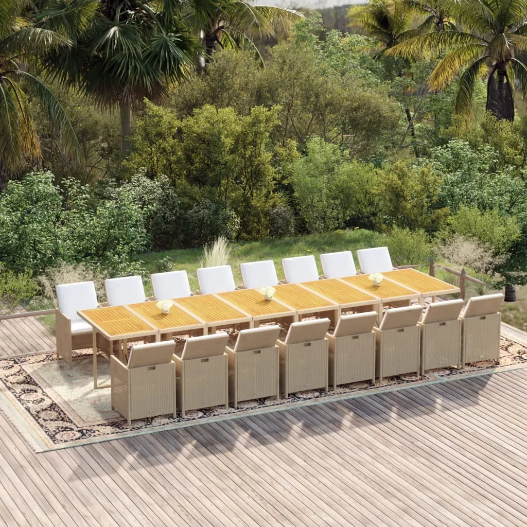 vidaXL Set da Pranzo per Giardino 17pz con Cuscini in Polyrattan Beige