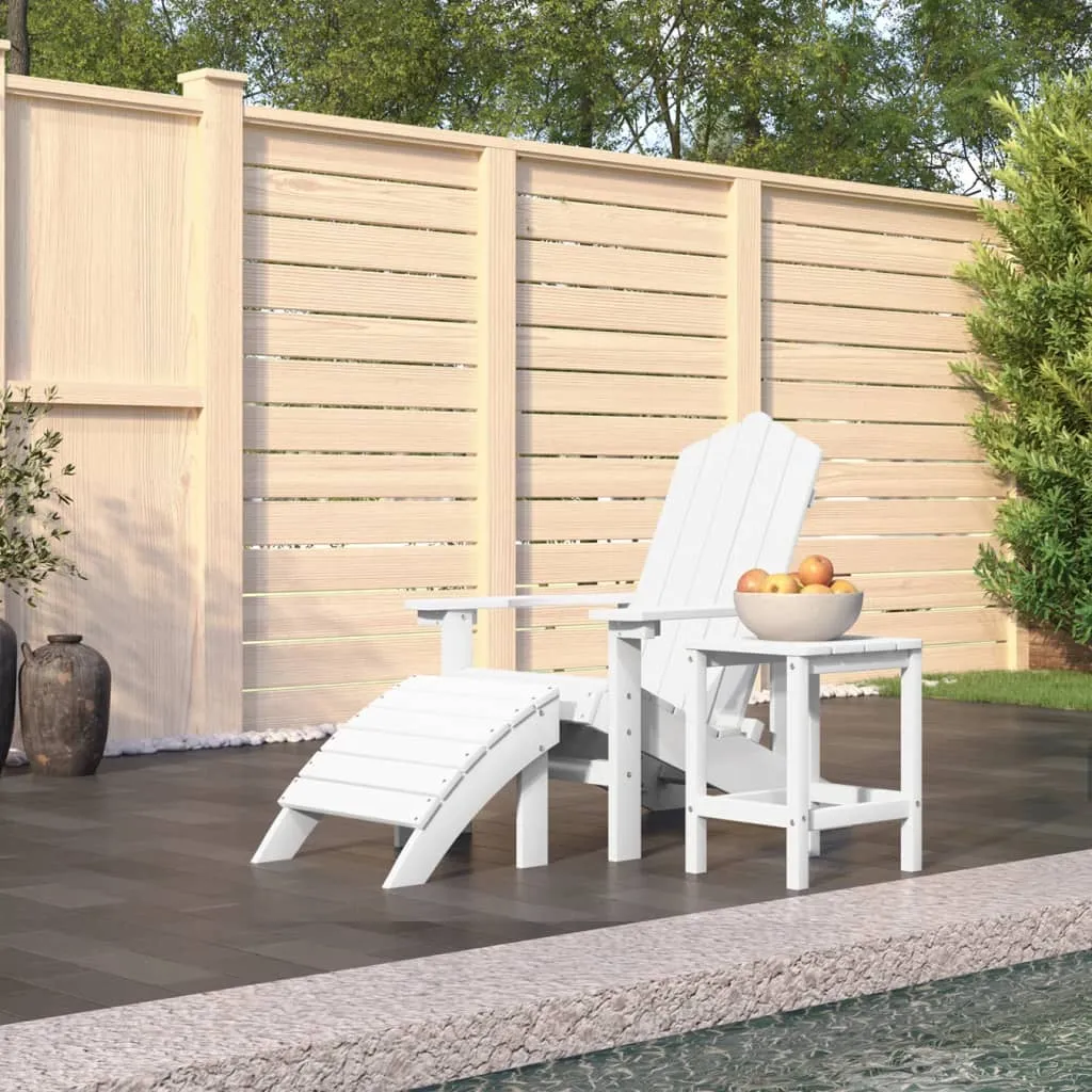 vidaXL Sedia Giardino con Poggiapiedi e Tavolo Adirondack HDPE Bianco