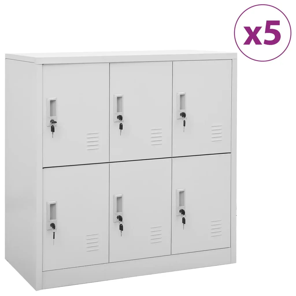 vidaXL Armadietti con Chiave 5 pz Grigio Chiaro 90x45x92,5 cm Acciaio