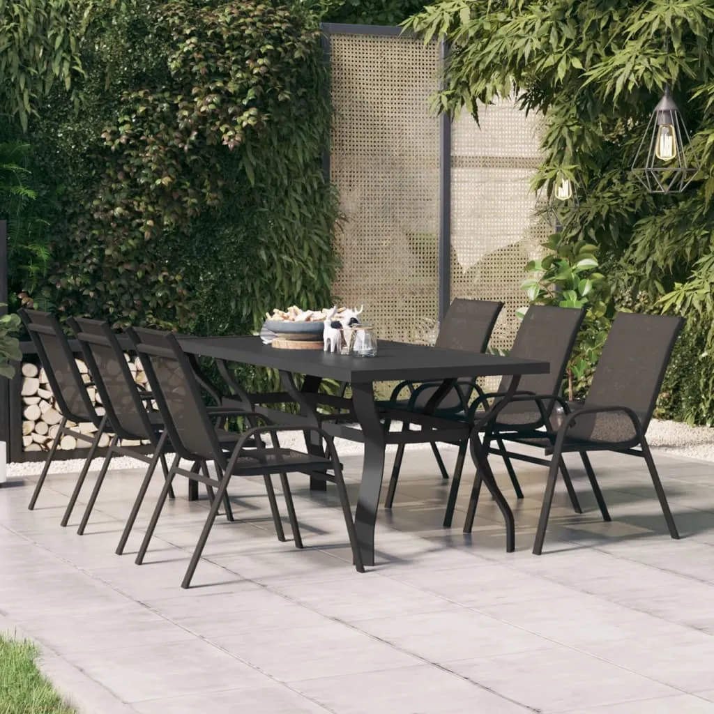 vidaXL Tavolo da Giardino Nero 180x80x70 cm in Acciaio e Vetro