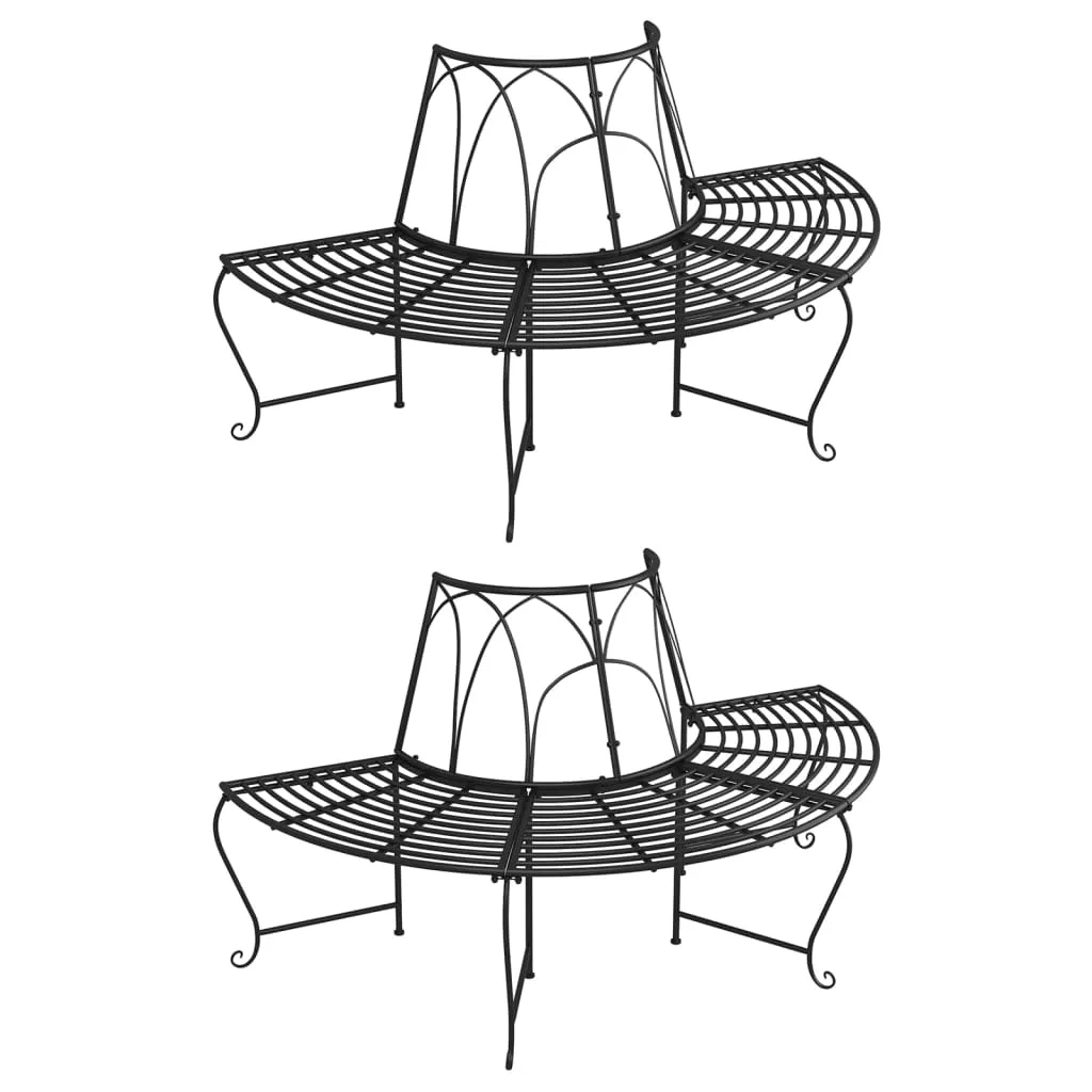 vidaXL Panchine per Albero Semicircolari 2 pz Ø159 cm Nere in Acciaio