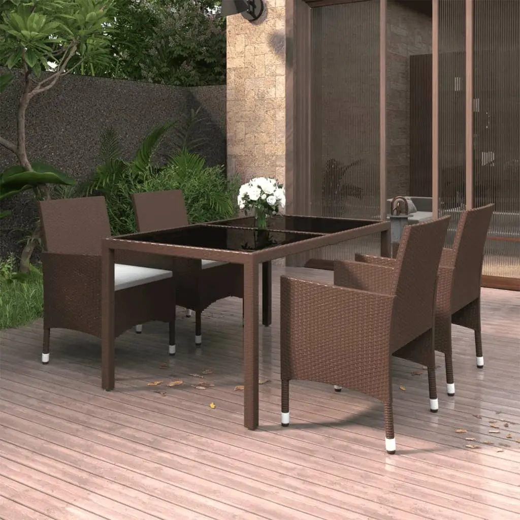 Set Pranzo da Giardino 5pz Polyrattan e Vetro Temperato Marrone