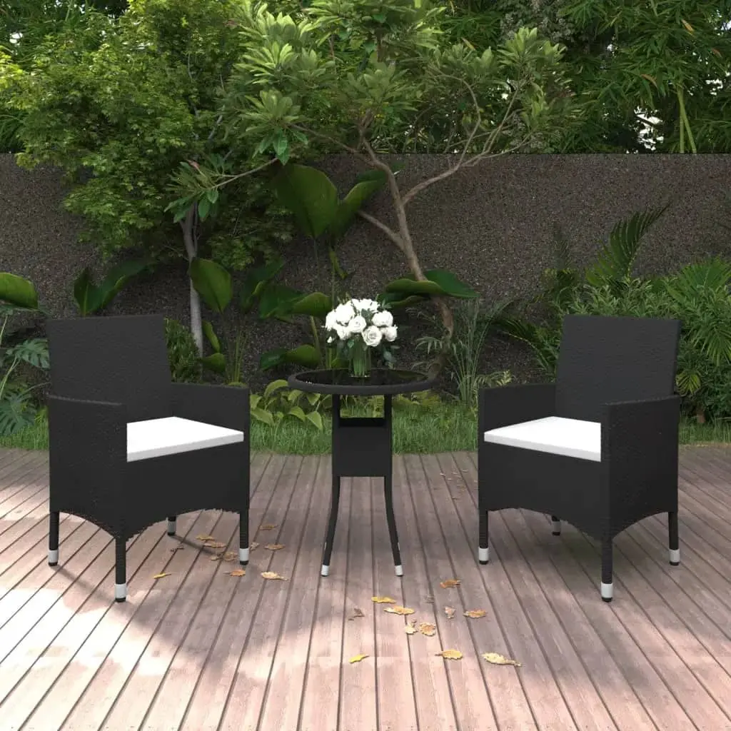 Set da Bistrot per Giardino 3 pz in Polyrattan e Vetro Nero