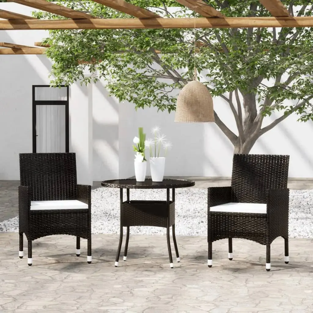 Set da Bistrot per Giardino 3 pz in Polyrattan e Vetro Nero