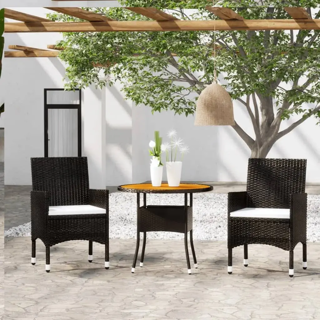 Set Bistrot da Giardino 3 pz Polyrattan e Legno Massello Nero