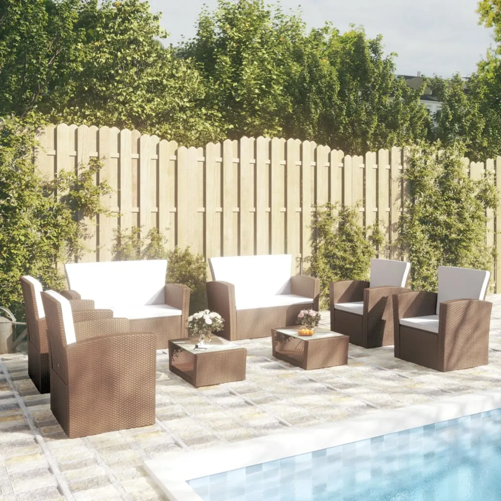 vidaXL Set Divani da Giardino 8 pz con Cuscini in Polyrattan Marrone