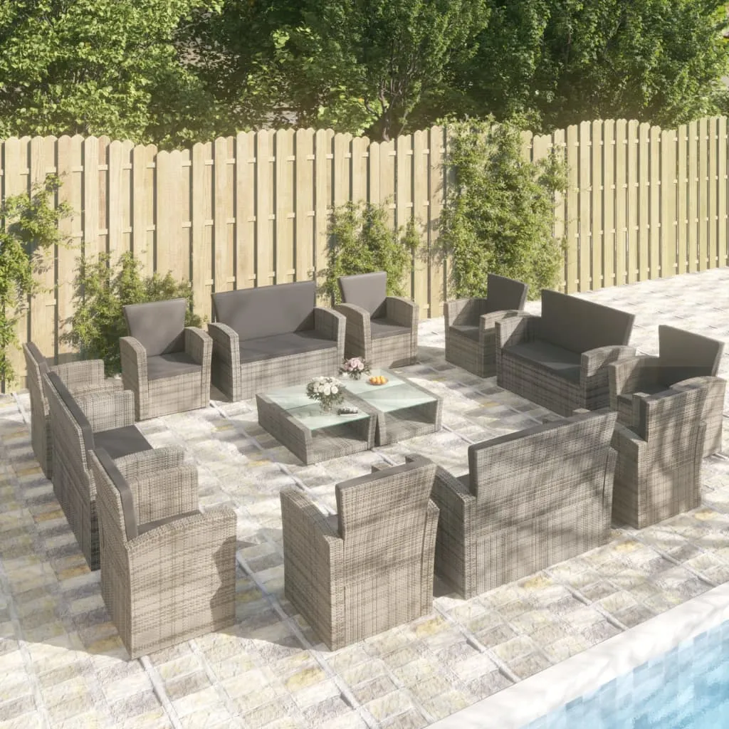 vidaXL Set Divani da Giardino 16 pz con Cuscini in Polyrattan Grigio