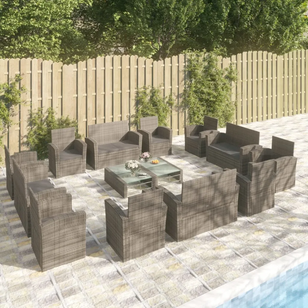 vidaXL Set Divani da Giardino 16 pz con Cuscini in Polyrattan Grigio