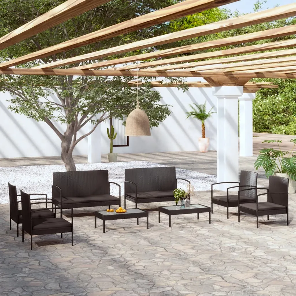 vidaXL Set Divani da Giardino 8 pz con Cuscini in Polyrattan Nero