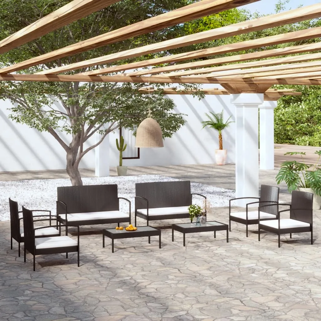 vidaXL Set Divani da Giardino 8 pz con Cuscini in Polyrattan Nero