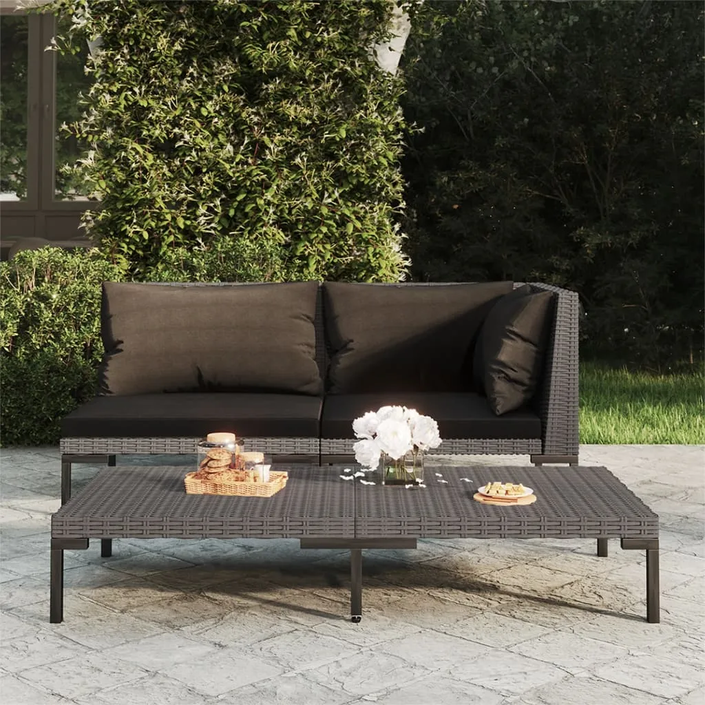 vidaXL Tavolino da Giardino Mezzo Tondo Grigio Scuro in Polyrattan