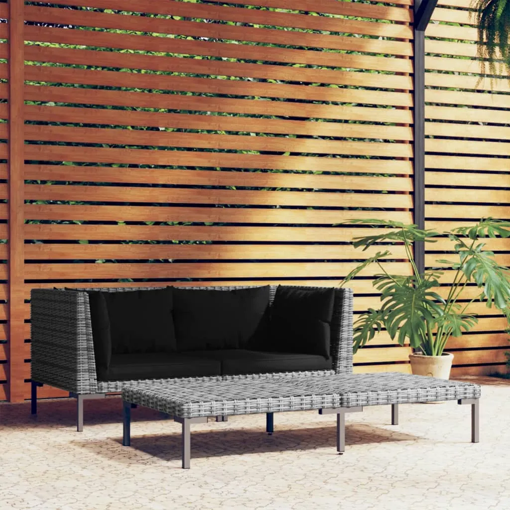 vidaXL Set Divani da Giardino 3 pz Grigio Scuro Polyrattan Mezzo Tondo