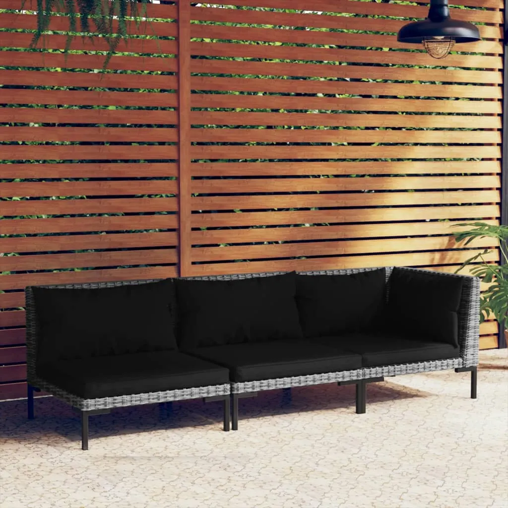 vidaXL Set Divani da Giardino 3 pz Grigio Scuro Polyrattan Mezzo Tondo