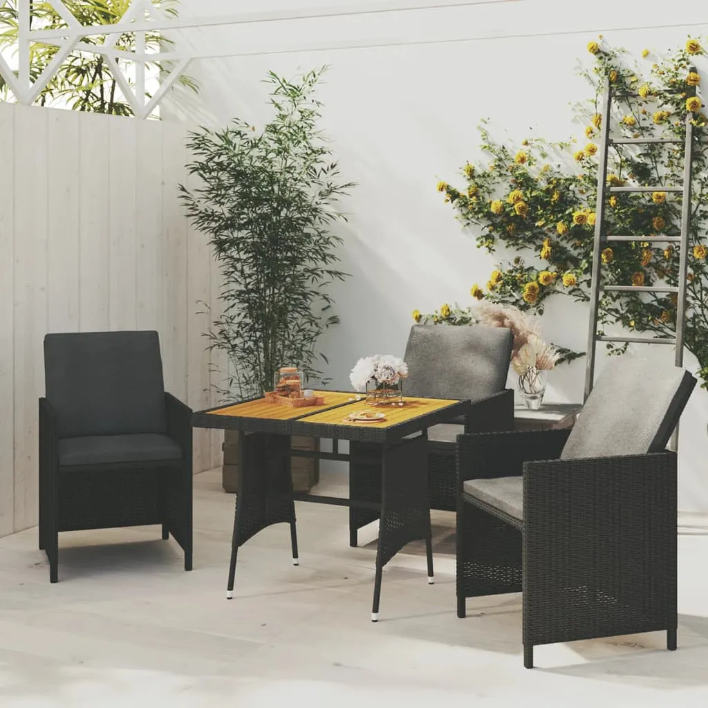 vidaXL Tavolo Giardino Nero 70x70x72 cm Polyrattan e Massello d'Acacia