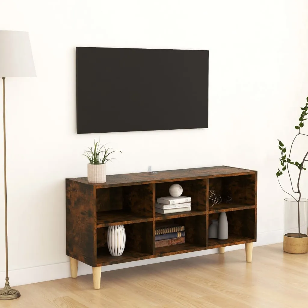 vidaXL Mobile TV con Gambe in Legno Massello Rovere Fumo 103,5x30x50cm