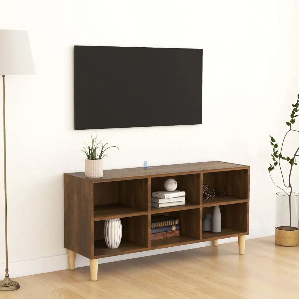 vidaXL Mobile TV Gambe in Legno Massello Rovere Marrone 103,5x30x50cm