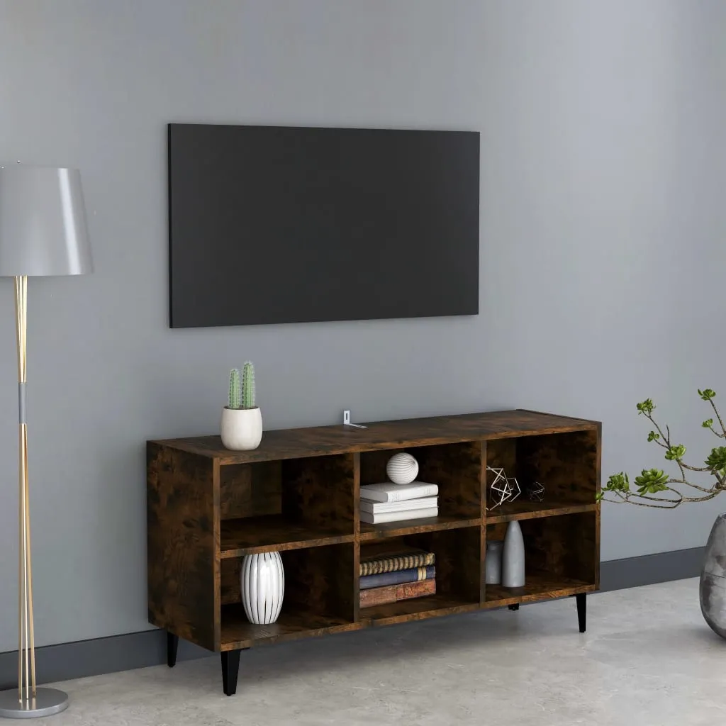 vidaXL Mobile TV con Gambe in Metallo Rovere Fumo 103,5x30x50 cm