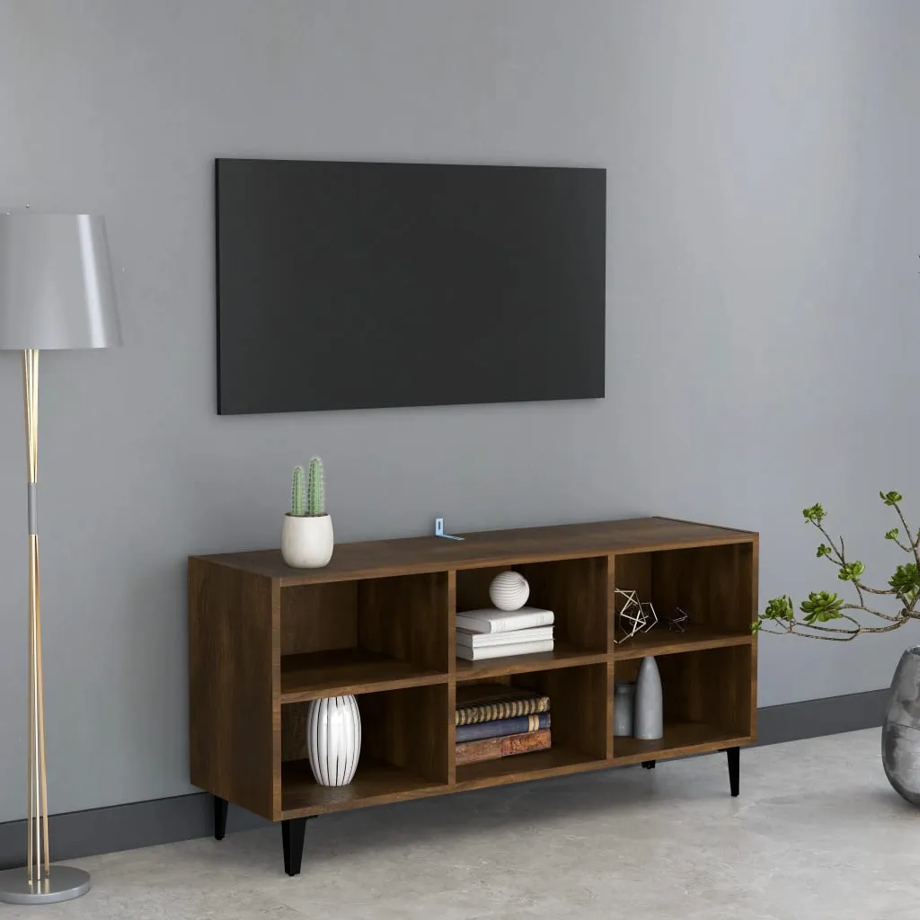 vidaXL Mobile TV con Gambe in Metallo Rovere Marrone 103,5x30x50 cm