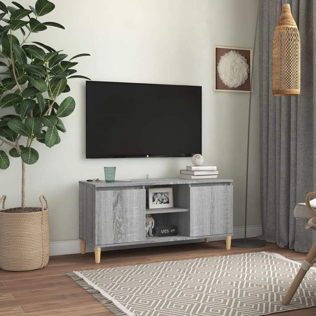 vidaXL Mobile TV Gambe in Legno Massello Grigio Sonoma 103,5x35x50 cm