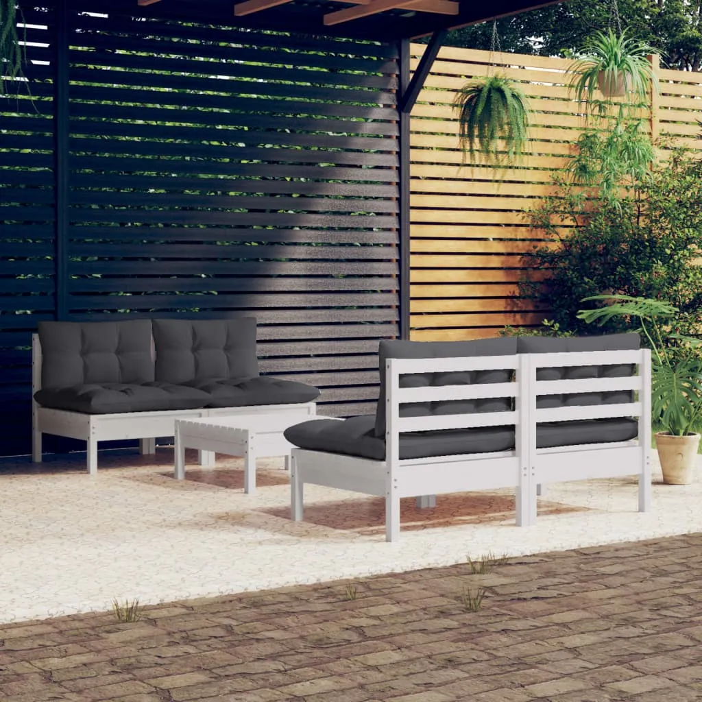 vidaXL Set Divani da Giardino 5 pz con Cuscini Antracite Legno di Pino