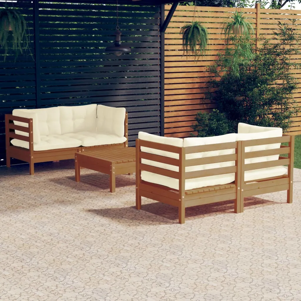 vidaXL Set Divani da Giardino 5 pz con Cuscini Crema in Legno di Pino