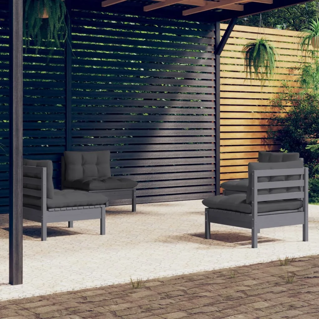 vidaXL Set Divani da Giardino 4 pz con Cuscini Antracite Legno di Pino