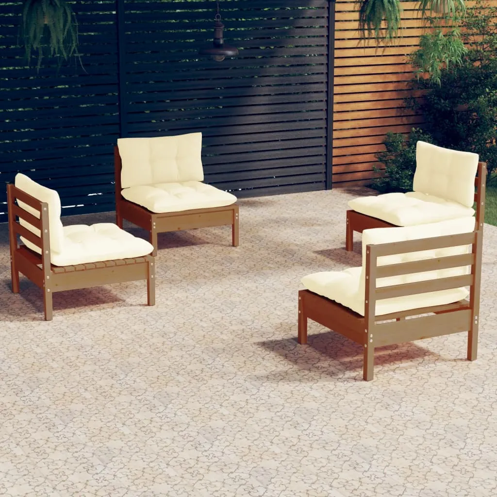 vidaXL Set Divani da Giardino 4 pz con Cuscini Crema in Legno di Pino