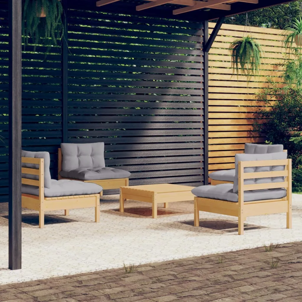 vidaXL Set Divani da Giardino 5 pz con Cuscini Grigi Massello di Pino