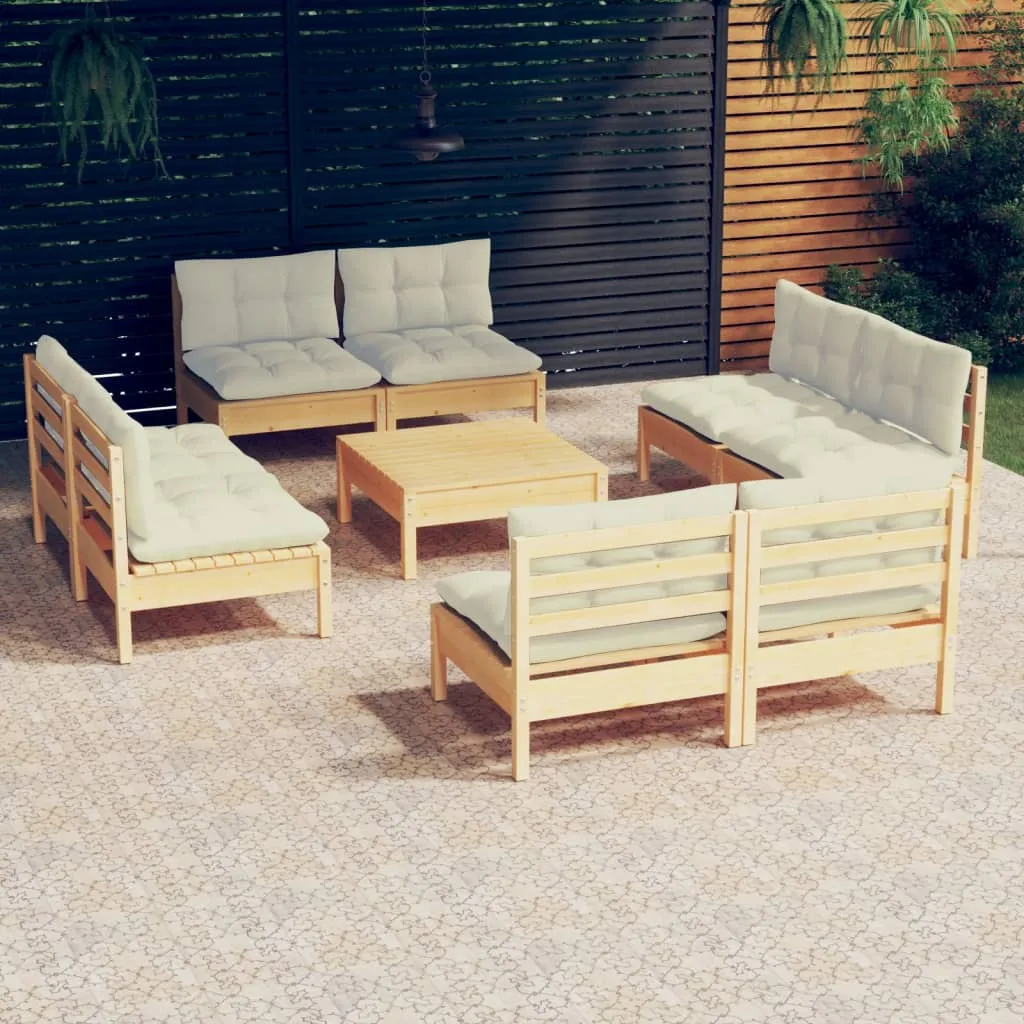 vidaXL Set Divani da Giardino 9 pz con Cuscini Crema Massello di Pino