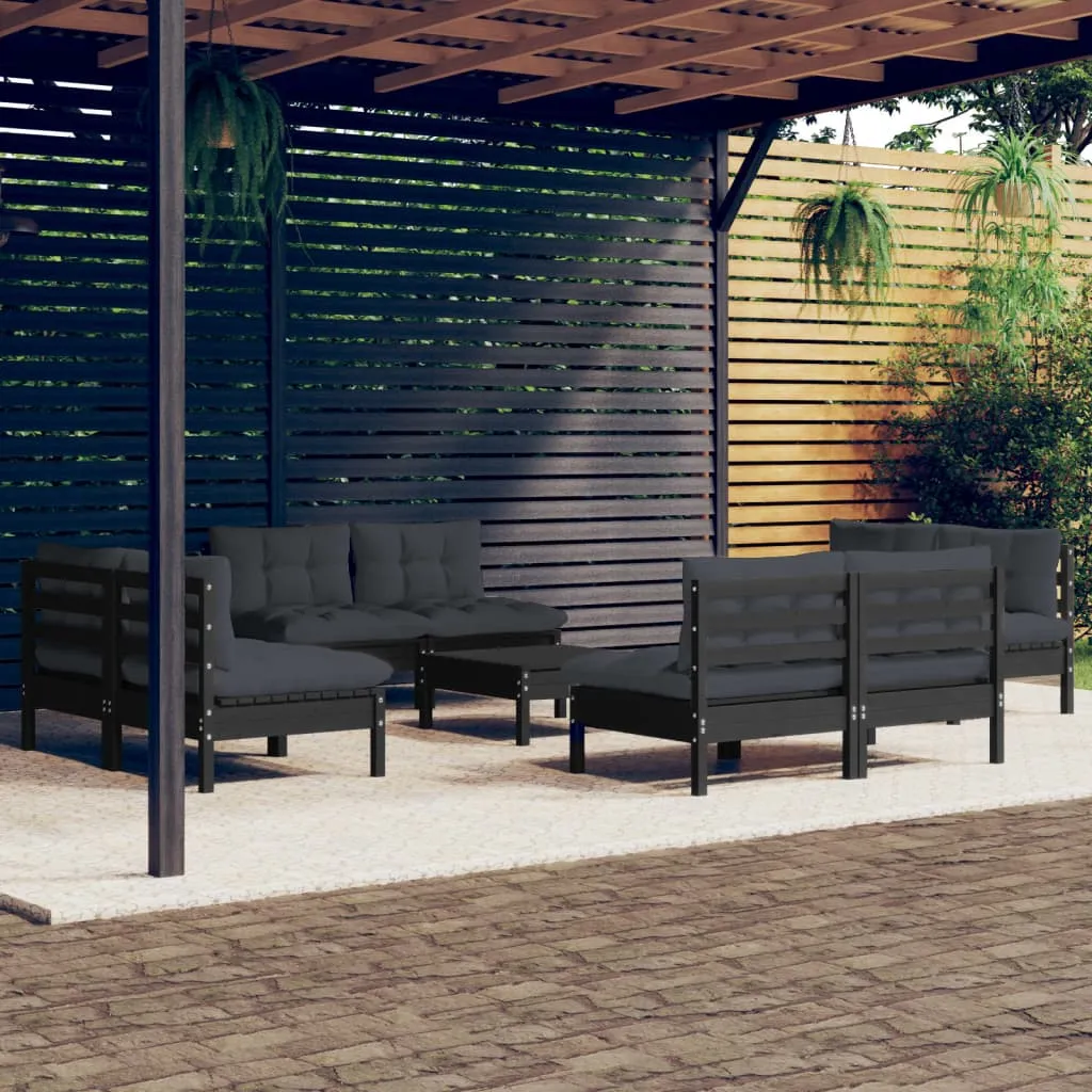 vidaXL Set Divani da Giardino 9 pz con Cuscini Antracite Legno di Pino