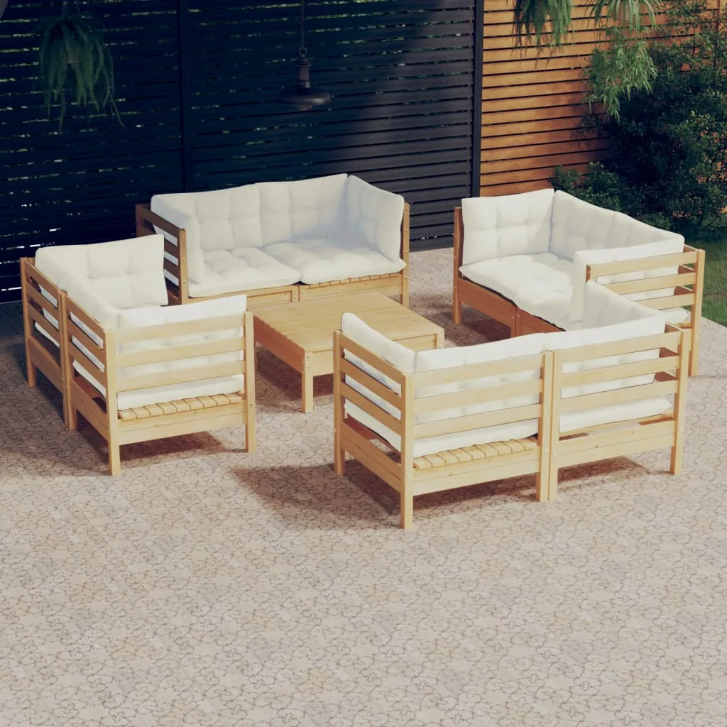 vidaXL Set Divani da Giardino 9 pz con Cuscini Crema Massello di Pino