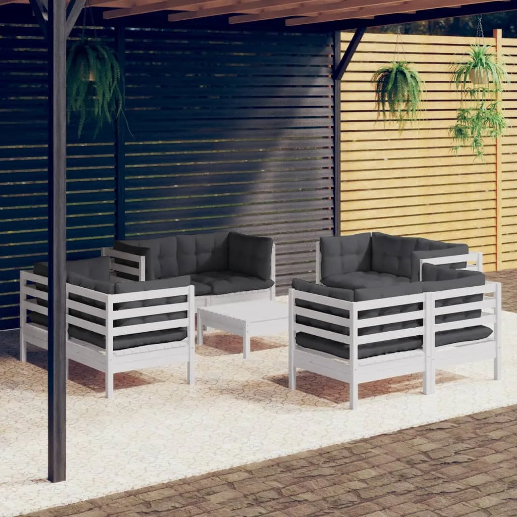 vidaXL Set Divani da Giardino 9 pz e Cuscini Antracite Legno di Pino