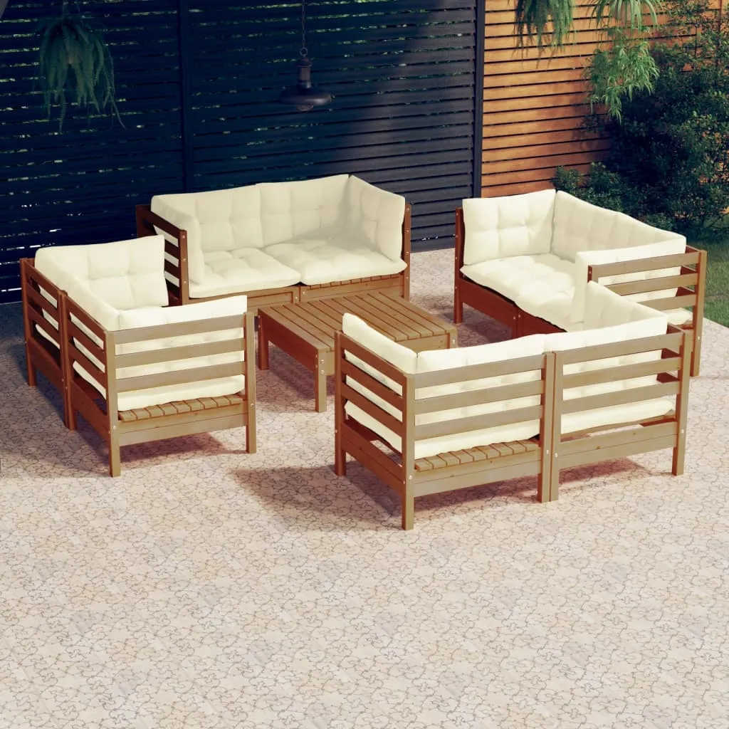 vidaXL Set Divani da Giardino 9 pz con Cuscini Crema in Legno di Pino