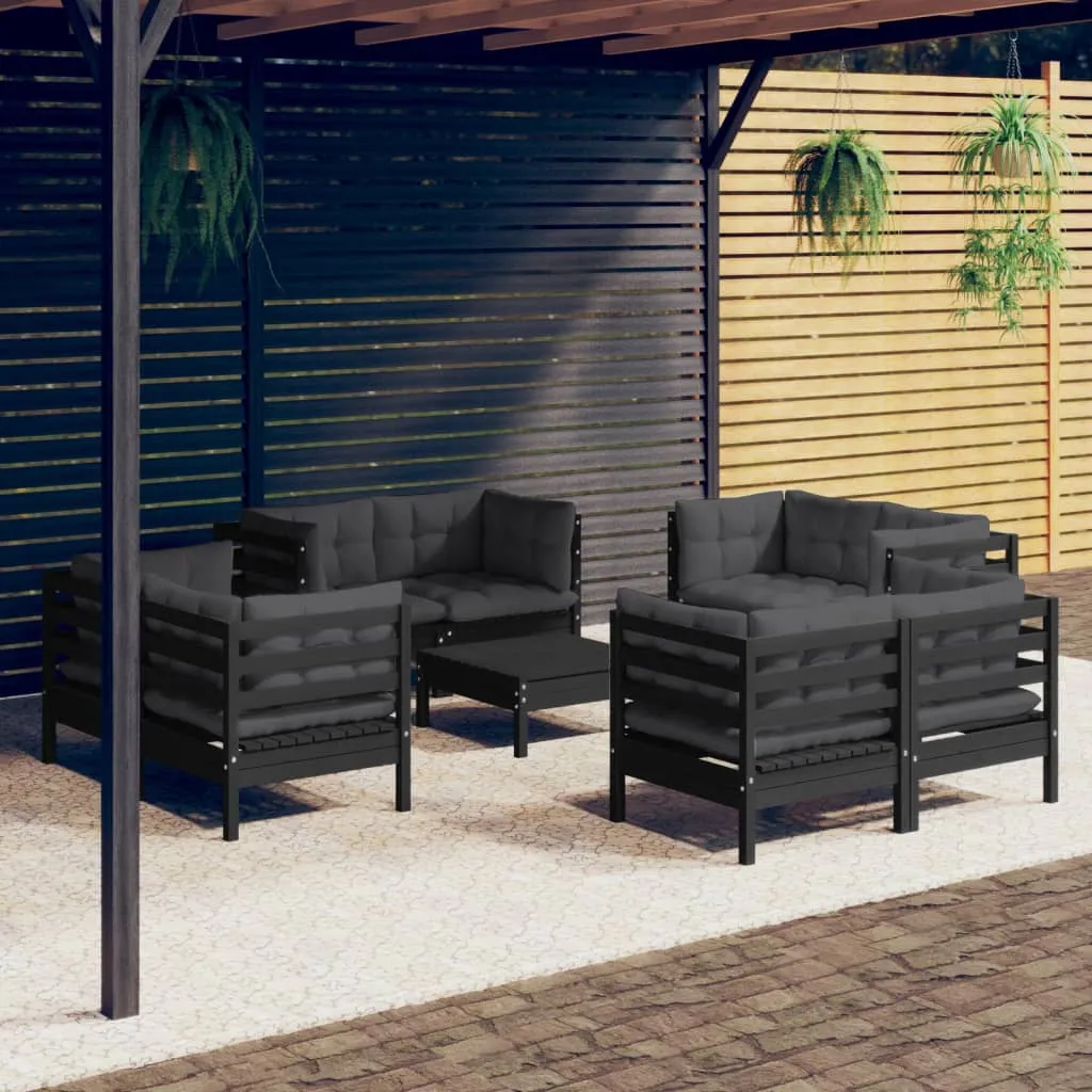 vidaXL Set Divani da Giardino 9 pz con Cuscini Antracite Legno di Pino