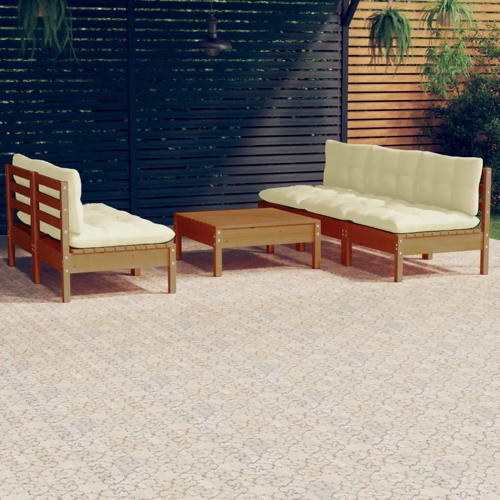 Set Divani da Giardino 6 pz con Cuscini Crema in Legno di Pino