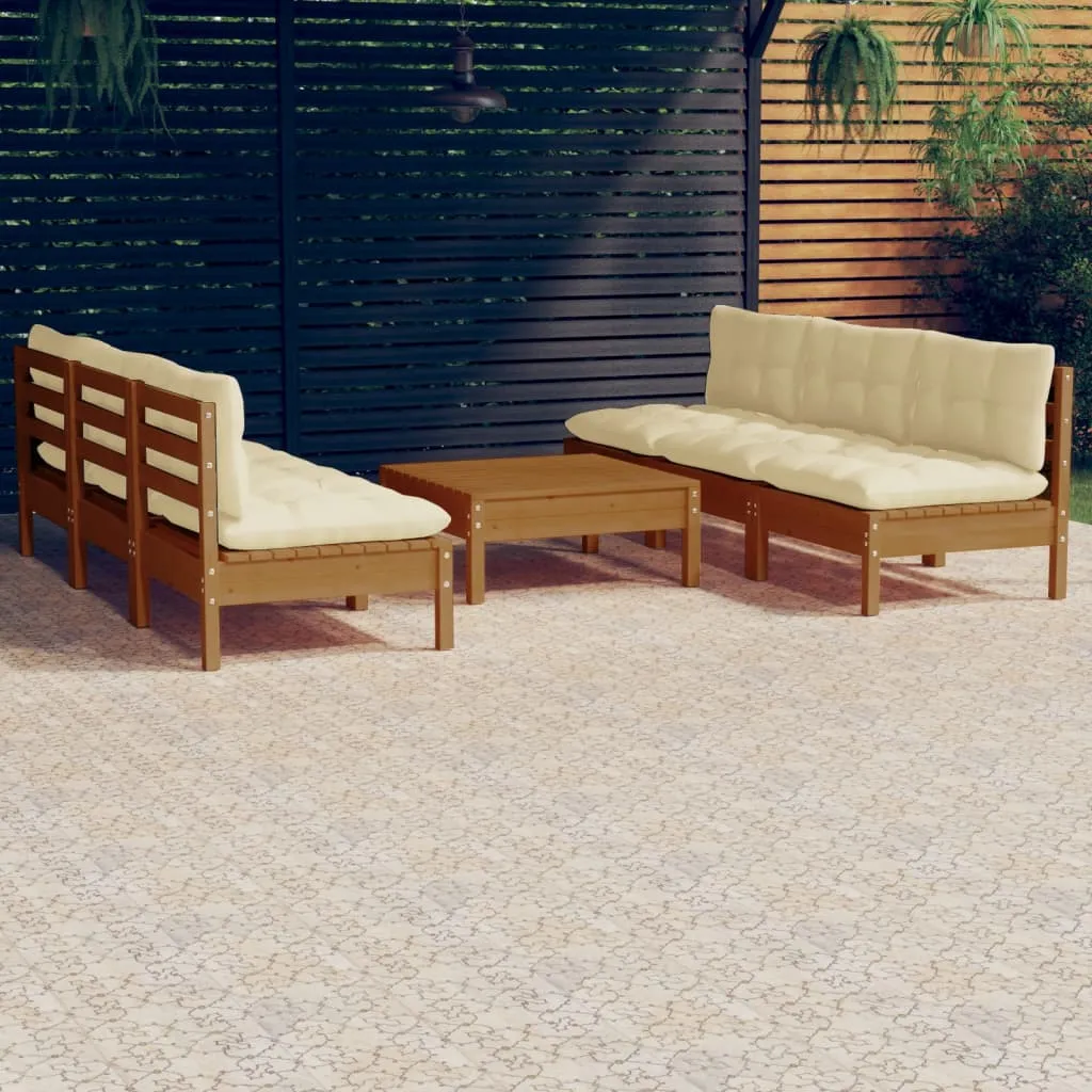 Set Divani da Giardino 7 pz con Cuscini Crema in Legno di Pino