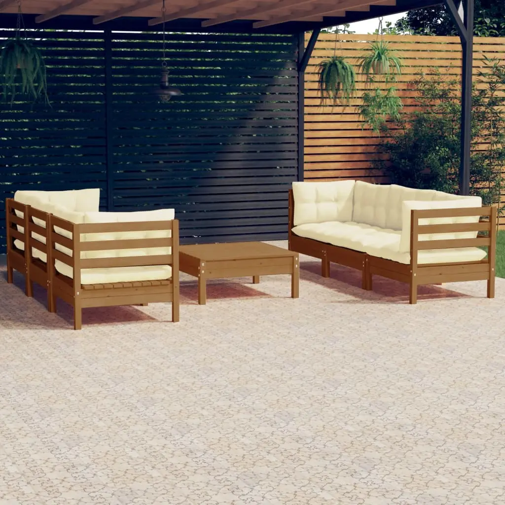 Set Divani da Giardino 7 pz con Cuscini Crema in Legno di Pino