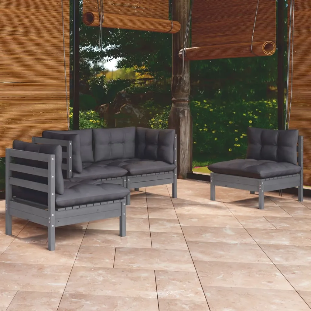 vidaXL Set Divani da Giardino 4 pz con Cuscini Legno Massello di Pino