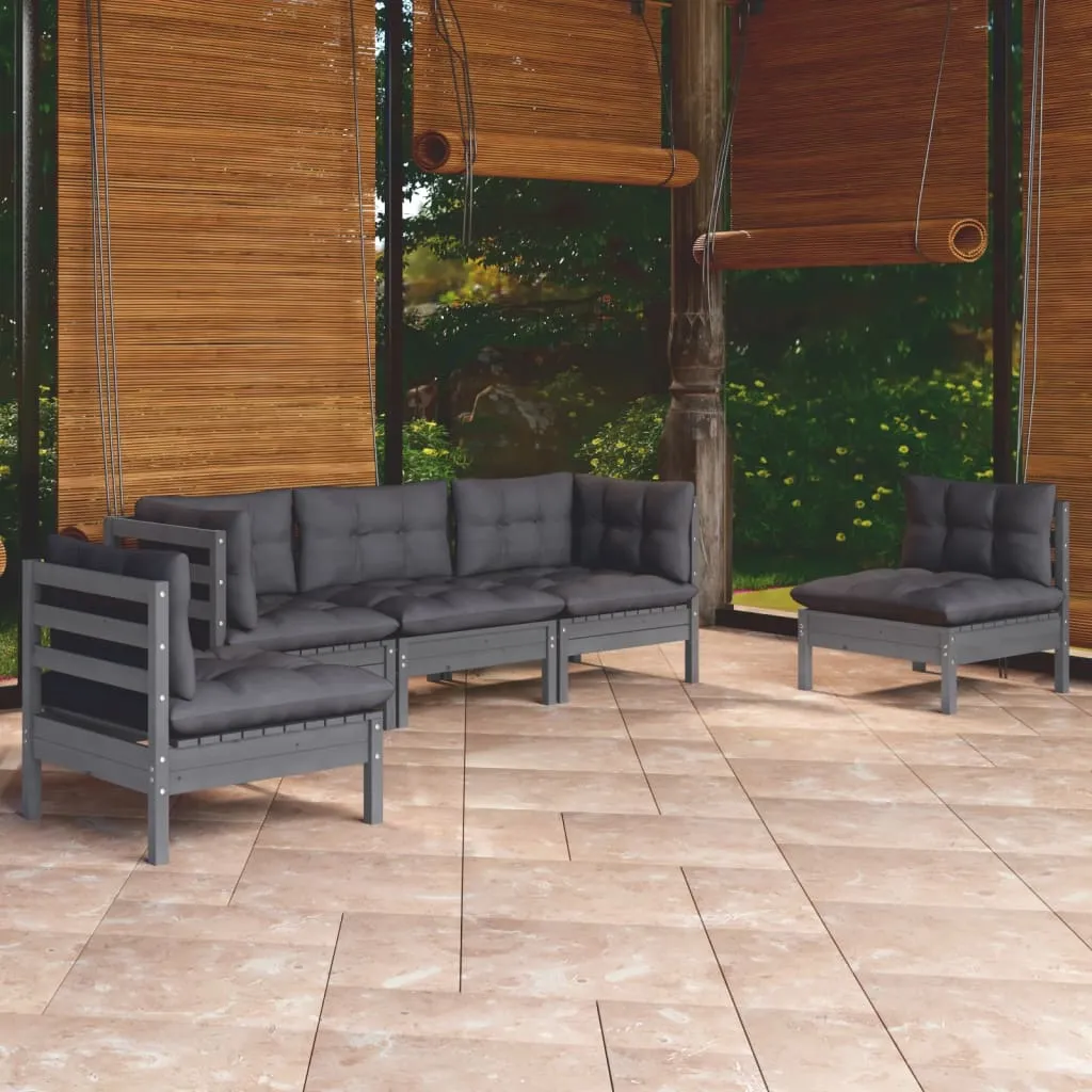 vidaXL Set Divani da Giardino 5 pz con Cuscini Legno Massello di Pino