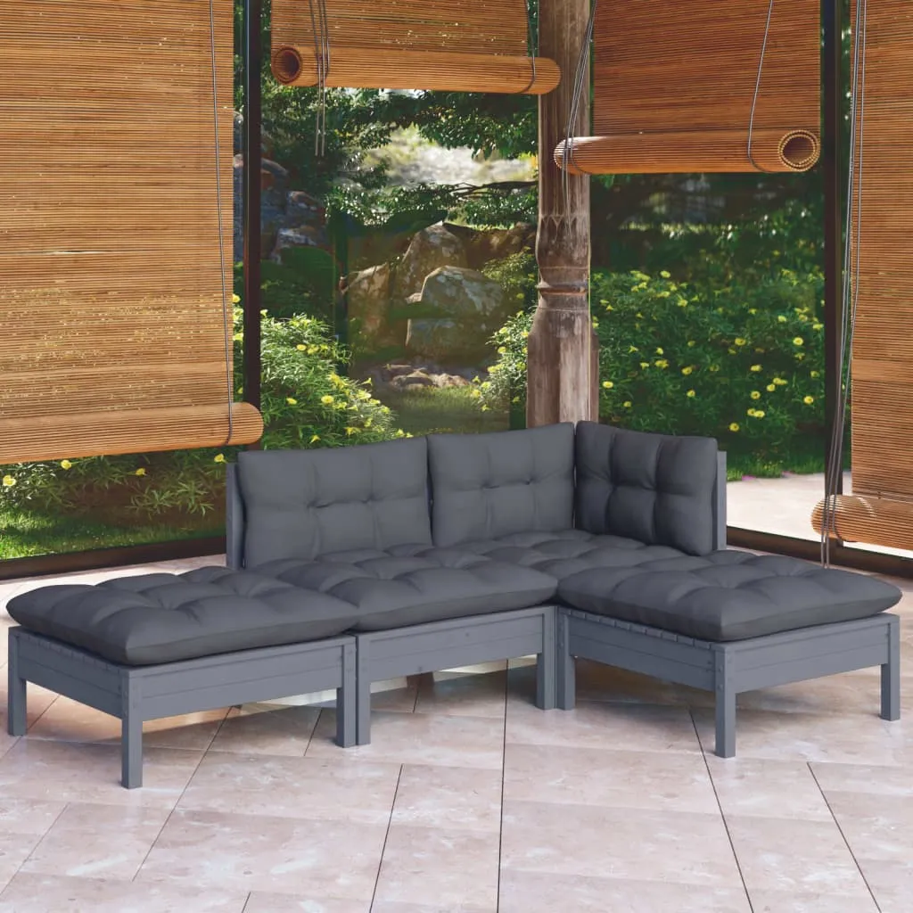 vidaXL Set Divani da Giardino 4 pz con Cuscini Legno Massello di Pino