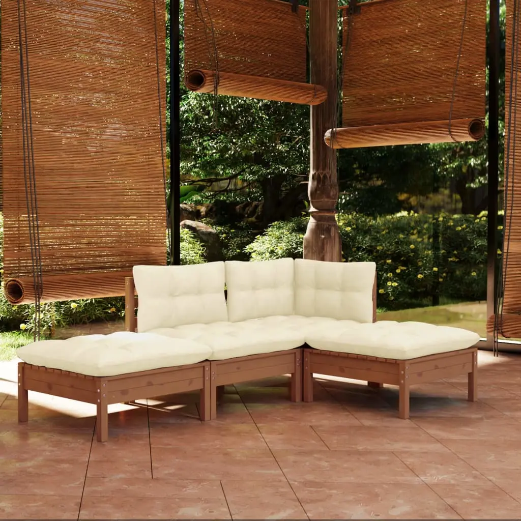 Set Divani da Giardino 4 pz con Cuscini Legno Massello di Pino