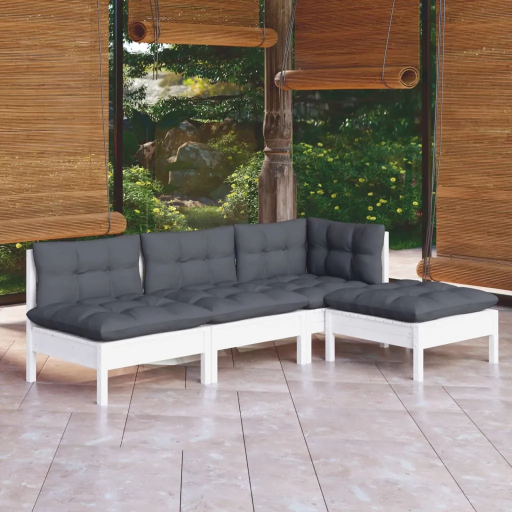 vidaXL Set Divani da Giardino 4 pz con Cuscini Bianchi Legno di Pino