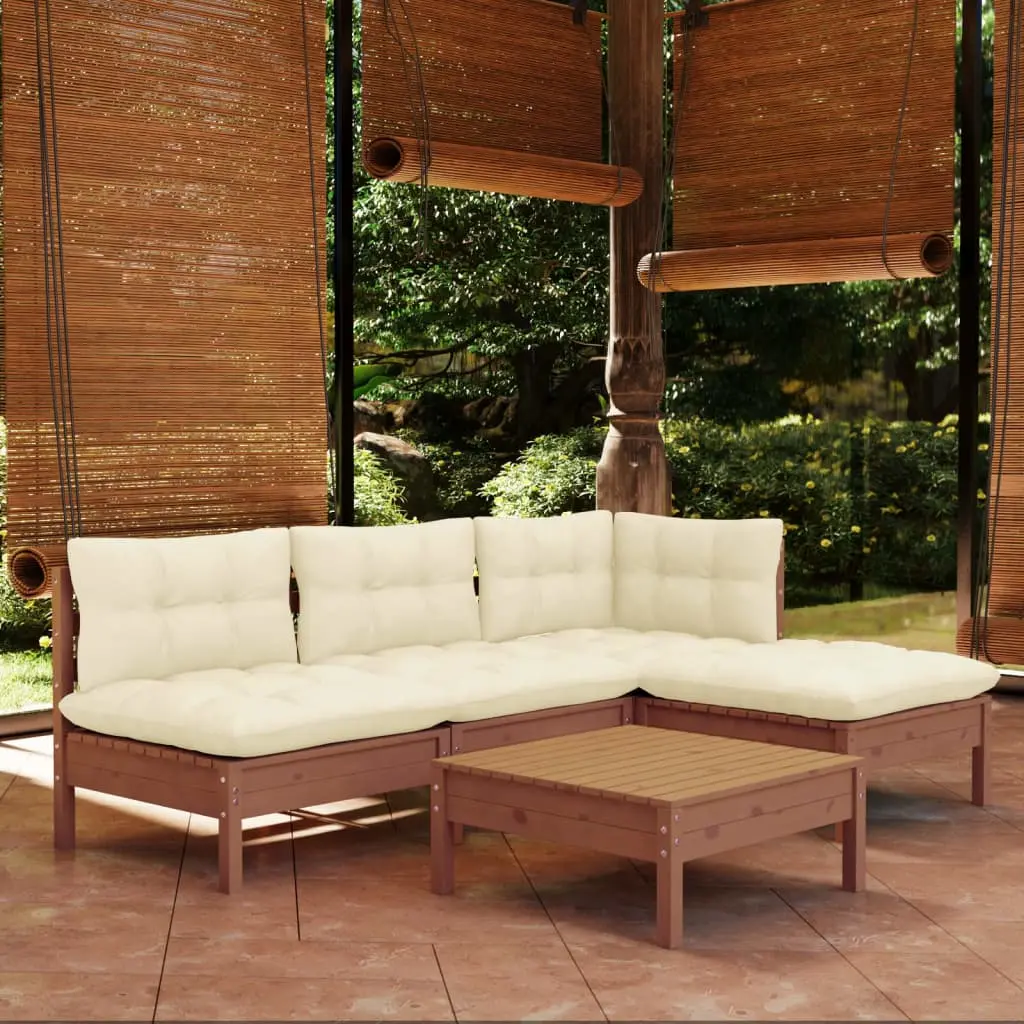 Set Divani da Giardino 5 pz con Cuscini Miele Legno di Pino