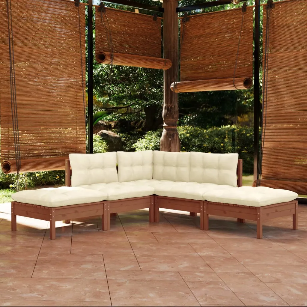 vidaXL Set Divani da Giardino 5 pz con Cuscini Miele Legno di Pino