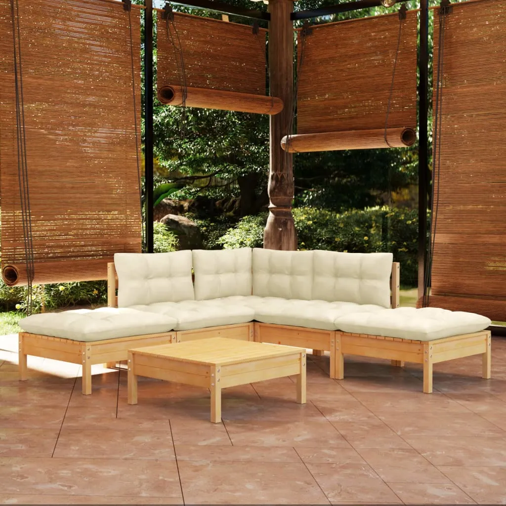 vidaXL Set Divani da Giardino 6 pz con Cuscini Crema in Massello di Pino