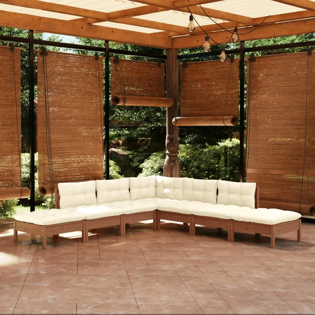 vidaXL Set Divani da Giardino 7 pz con Cuscini Miele Legno di Pino