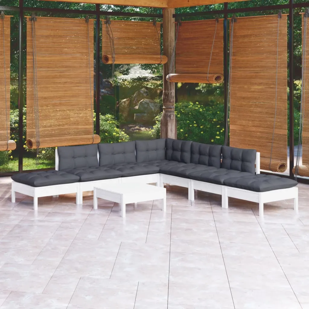 vidaXL Set Divani da Giardino 8 pz con Cuscini Bianchi Legno di Pino